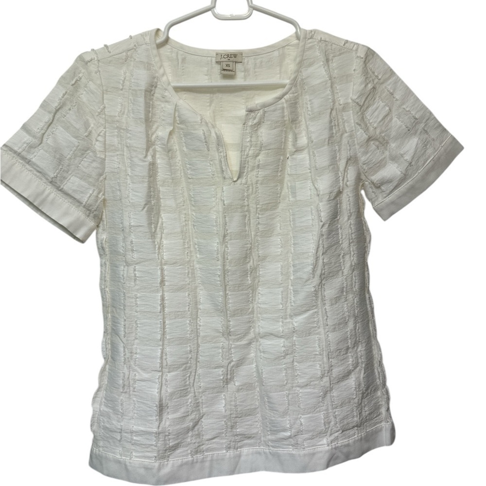 J. Crew Women's White Textured Short Sleeve Top